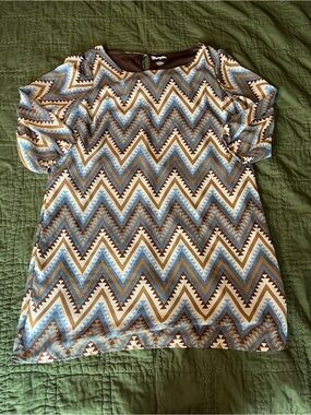 Wrangler Blue and Brown Chevron Print Women's Shirt Dress XXL